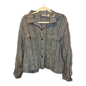 Chico's Blouse Vintage Women's Size XL Linen Stripes Casual Gray Black‎ Chicos 3